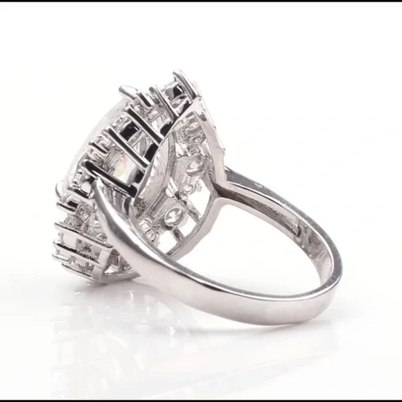 Silver Rainbow Topaz Rhinestone Halo Ring - Picture 2 of 3